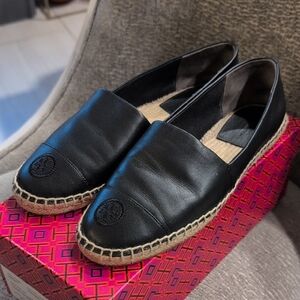 Black Leather Espadrille Flats